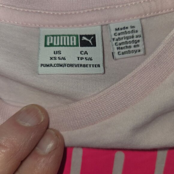 Puma Girls XS 5/6 Pink T-Shirt & Grey Shorts Activewear Set 4167 - Picture 5 of 13